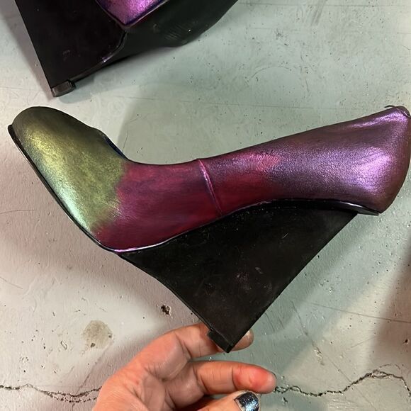 Size 6 Custom Upcycled David Dixon Vintage metallic ombre Wedges - Picture 3 of 6